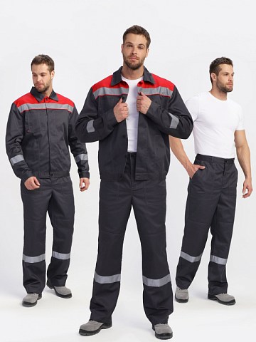 Костюм Лигор-1 Премиум СОП (тк.Смесовая,240) брюки, т.серый/красный